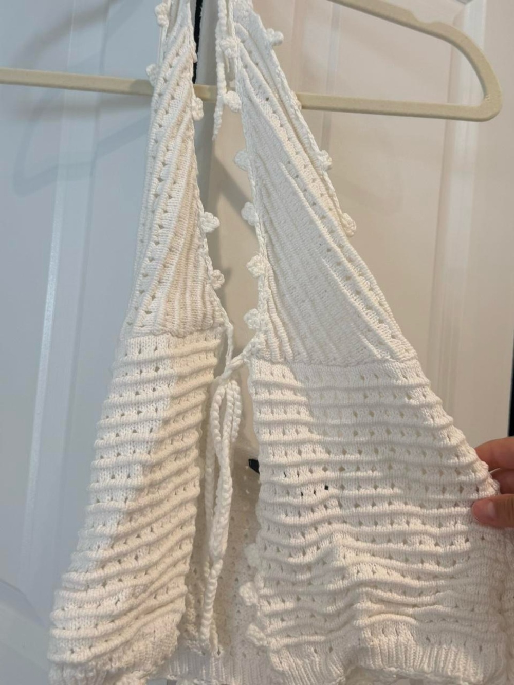White Fox Boutique White Crochet Halter Tie-Front Top - Picture 2 of 5